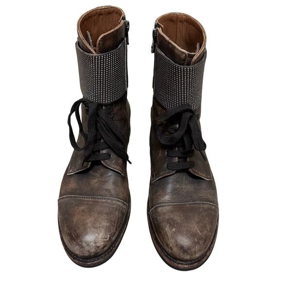 Sundance Brown Studded Leather Combat Boots Women’s Size 38 (US 7.5 - Picture 2 of 6